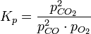 </h2>k_p=\frac {p_{co_2}^2}{p_{co}^2 \cdot p_{o_2}}