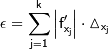 \mathsf{\epsilon = {\sum_{j=1}^k {\left| {f\'_{x_{j}}} \right|}\cdot{\vartriangle_{x_{j}}}}}
