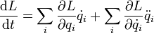 \frac{{\rm d}l}{{\rm d}t} = \sum_i\frac{\partial l}{\partial q_i}\dot q_i + \sum_i\frac{\partial l}{\partial \dot q_i}\ddot q_i