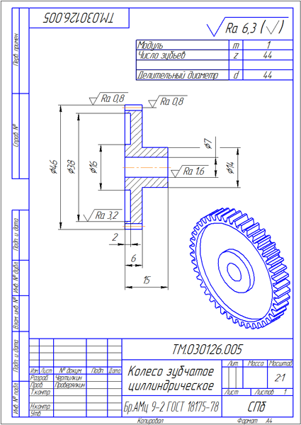 Чертеж шестерни по гост