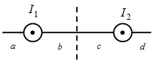 На рисунке изображено сечение двух прямолинейных бесконечно длинных проводников с током