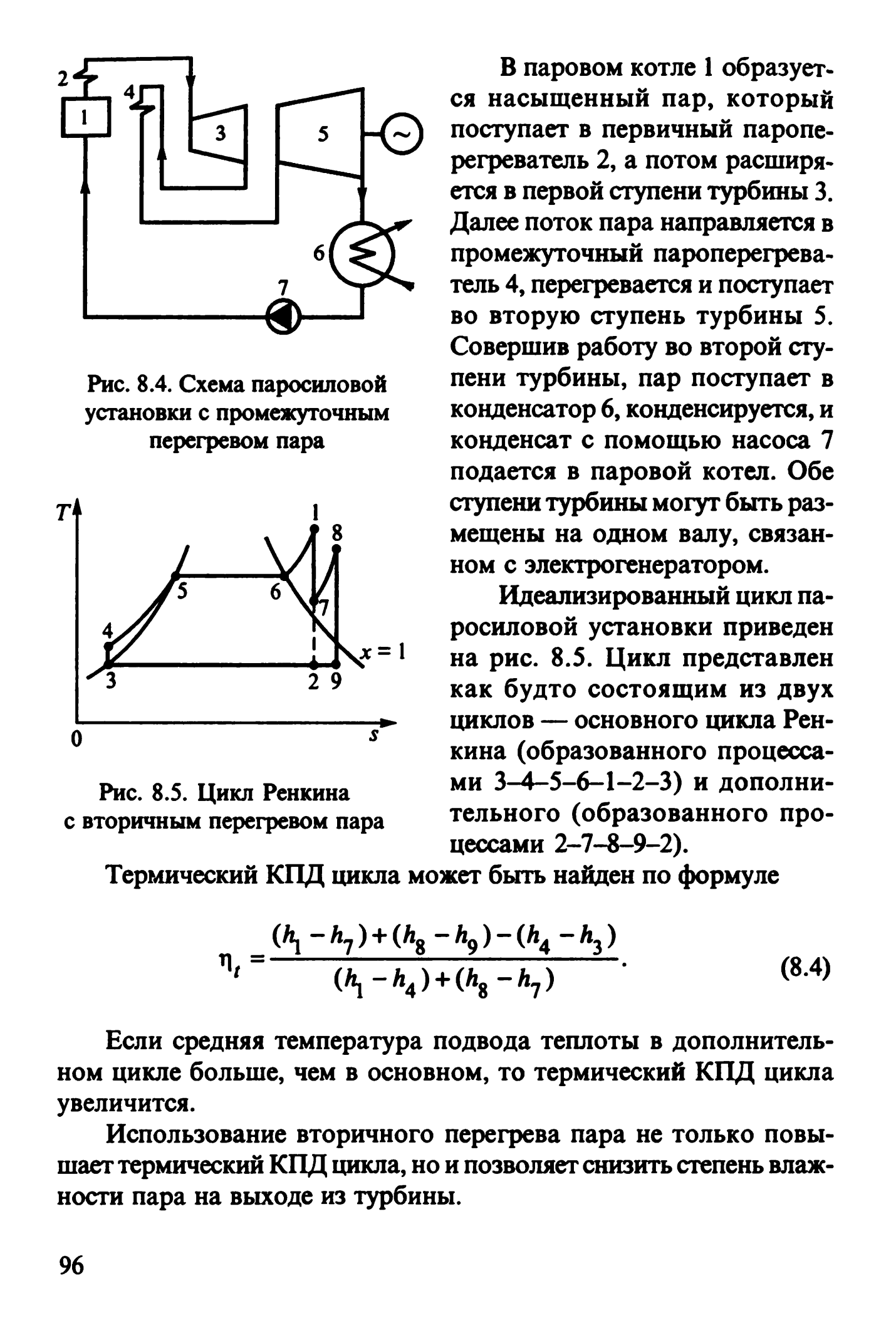 Схема паросиловой установки работающей по циклу ренкина с перегревом пара