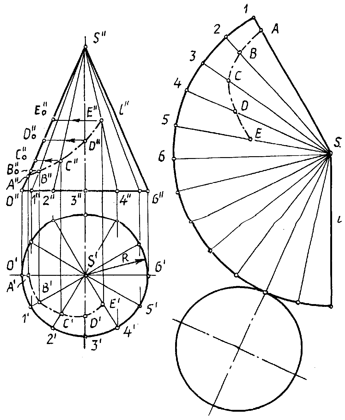 Развёртка конуса Начертательная геометрия