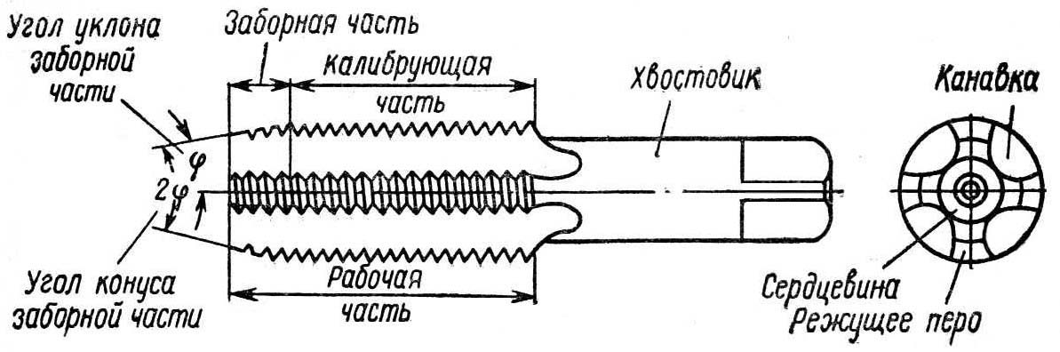 Эскиз метчика с обозначением элементов