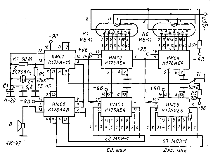 К176ие18 схема включения часы