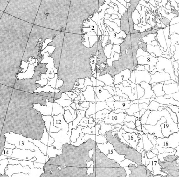 Зарубежная европа контурная карта страны и столицы