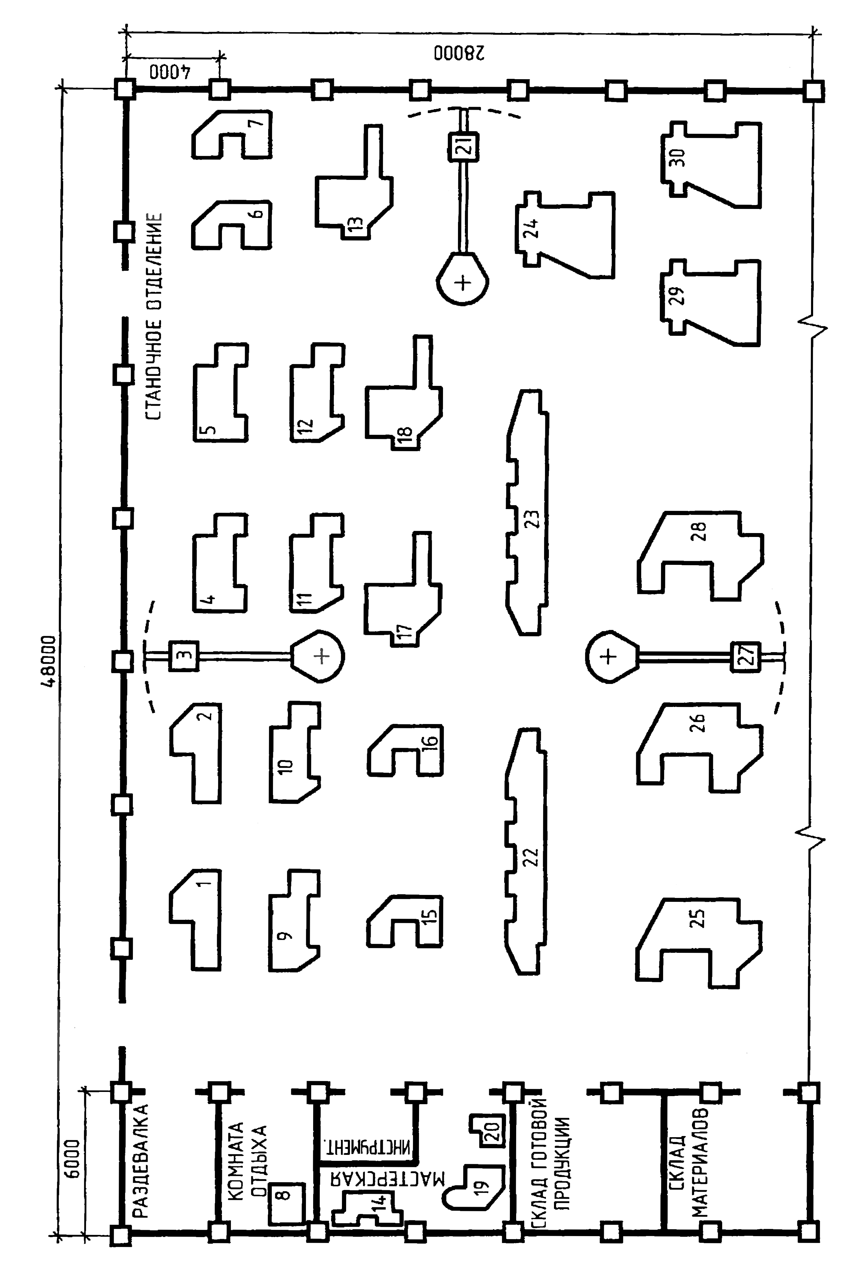Условное обозначение станков на плане цеха