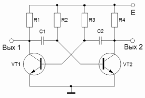 Симметричный мультивибратор на транзисторах схема
