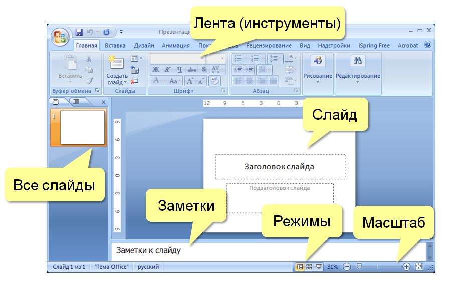 Интерфейс программы для создания презентаций