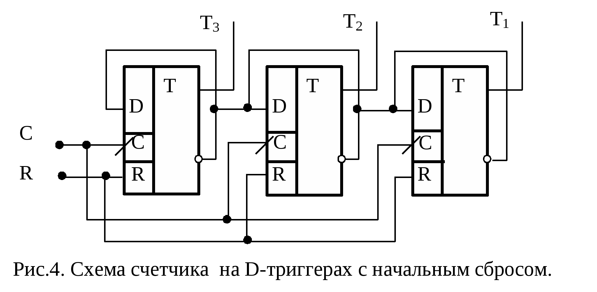 Схема 4 разрядного счетчика