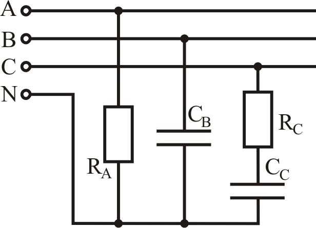 Три резистора каждый сопротивлением 125 ом соединены по схеме звезда и включены в трехфазную