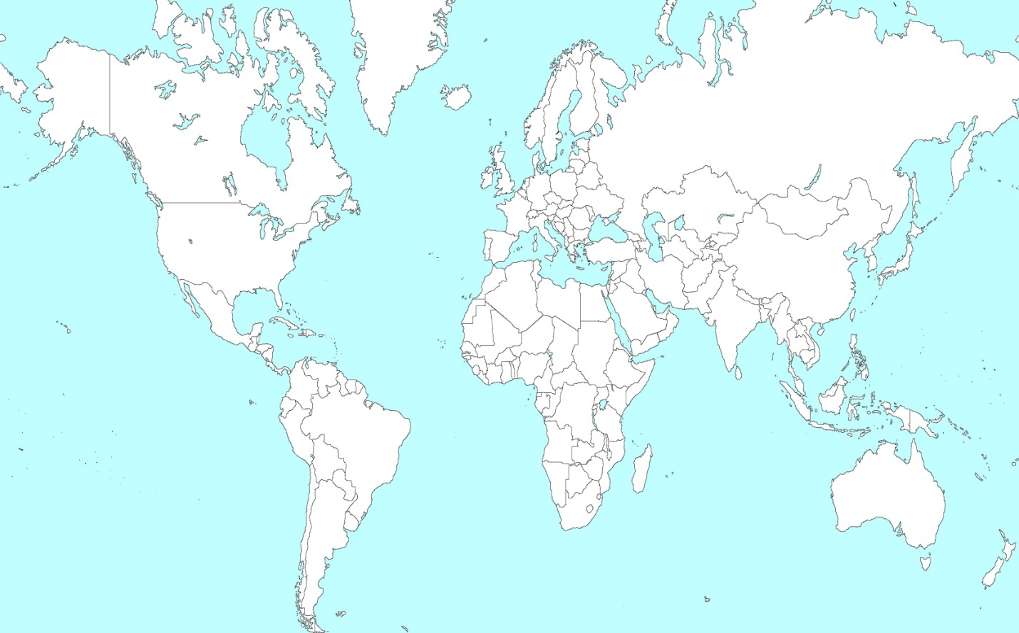 Политическая контурная карта мира с границами государств