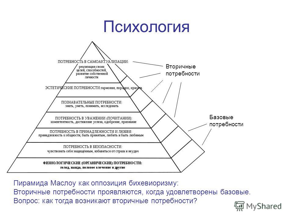 Вторичные потребности человека примеры. Психологическая пирамида потребностей. Пирамида Маслоу в психологии. Пирамида Маслова психология. Иерархия Маслоу таблица.