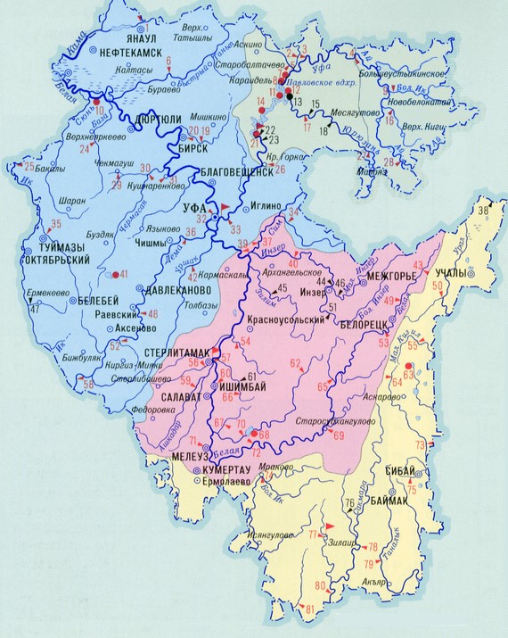 Карта башкирии подробная с городами на русском языке