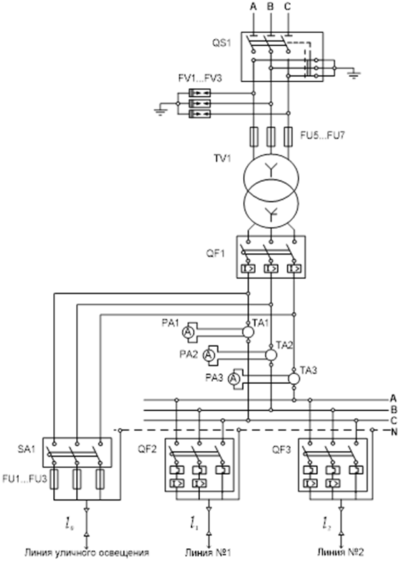 Схема трансформаторной подстанции. Схема электрическая принципиальная КТП 10/0.4. Электрическая схема трансформаторной подстанции 10/0.4. Электрическая схема комплектной трансформаторной подстанции КТП. Комплектная трансформаторная подстанция схема принципиальная.