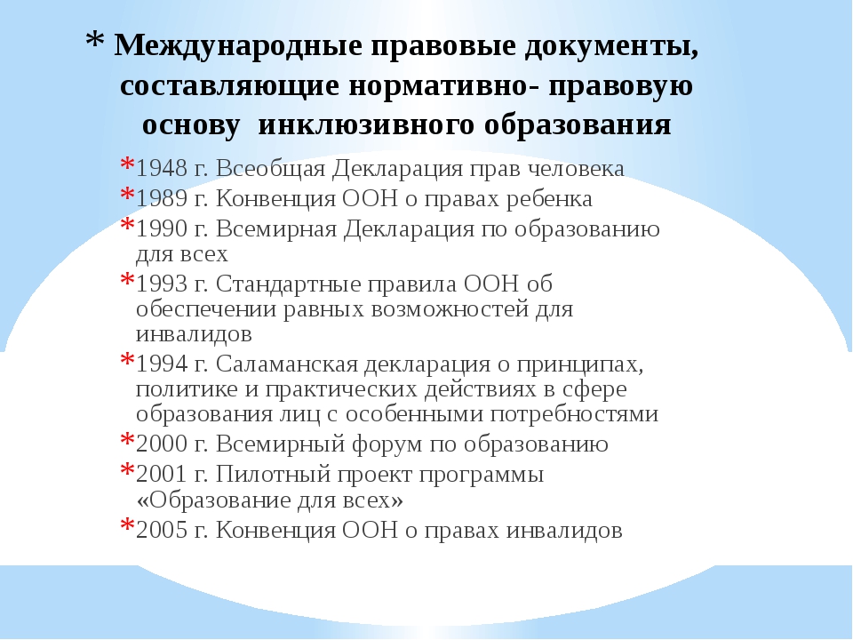 Овз критерии. Международные документы ОВЗ. Международные документы об инклюзивном образовании. Международные нормативно правовые документы. Документы регламентирующие образование детей с ОВЗ.