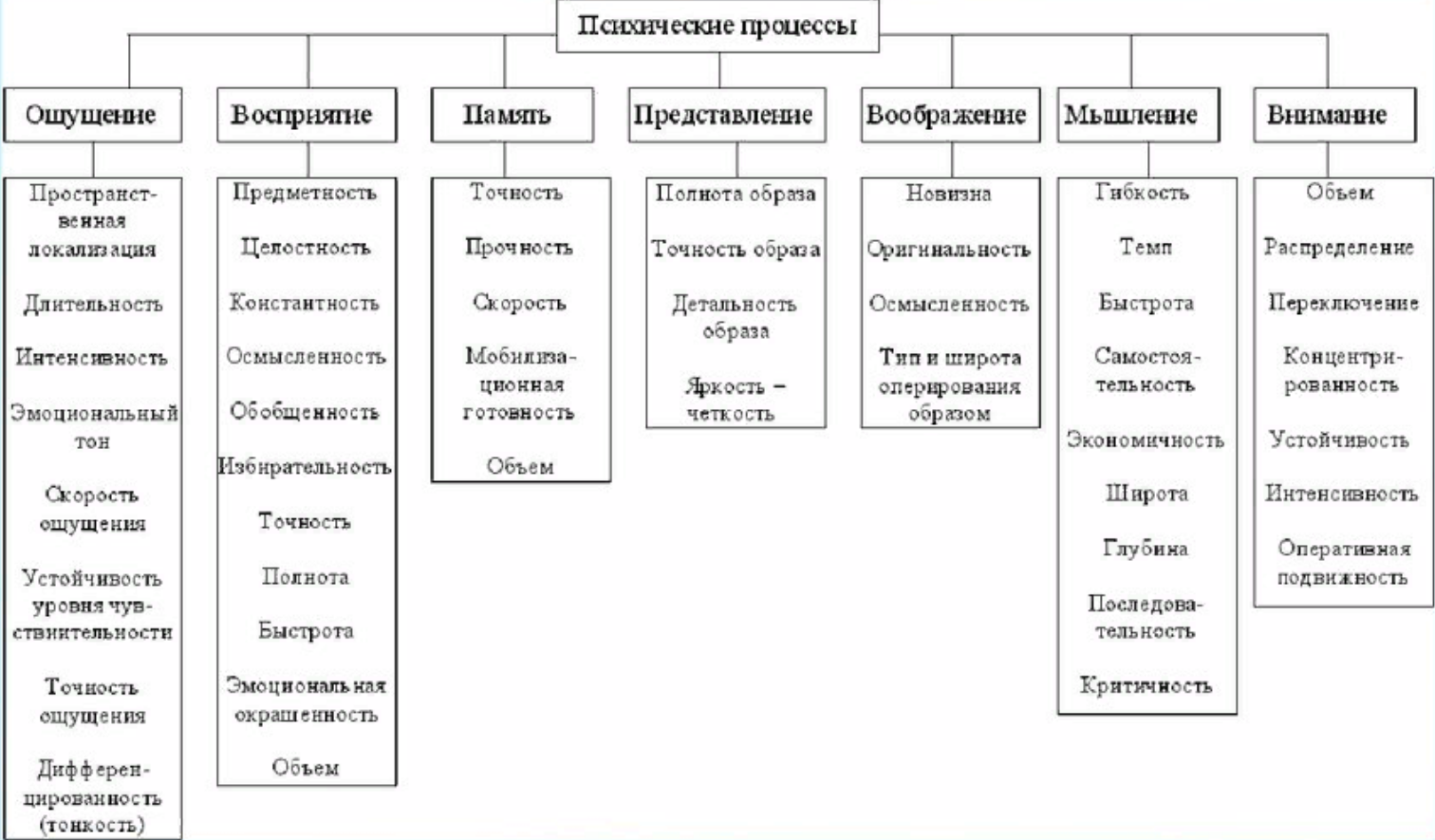 Охарактеризуйте психические процессы. Таблица всех психических процессов. Все психические процессы краткая характеристика таблица. Познавательные психические процессы схема. Характеристика процессов ощущения и восприятия таблица.