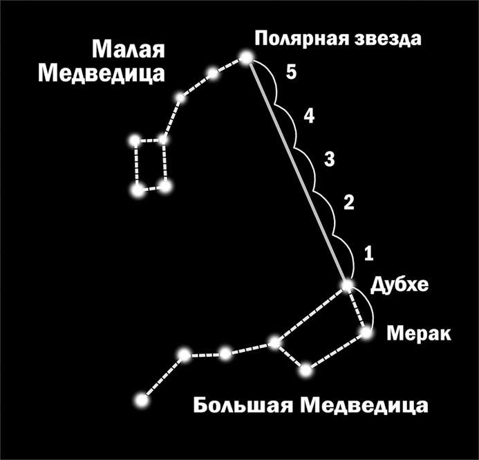 Как найти полярную звезду по большой медведице картинка