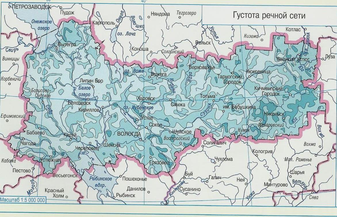 Карта Вологодской области с реками и озерами. Реки вологодской области на карте