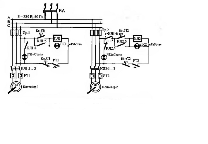 Принципиальная электрическая схема привода ленточного конвейера