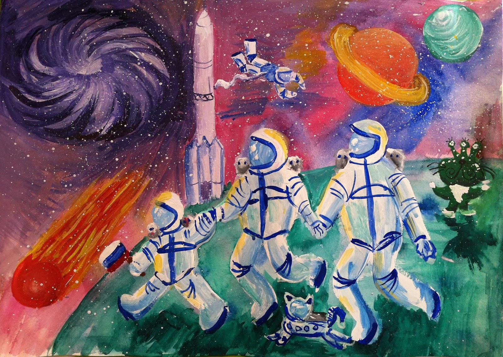 День космонавтики гуашью. Рисунок на тему космос. Рисунки на тему космос для детей. Детские рисунки на тему космос. Детские рисунки на космическую тему.