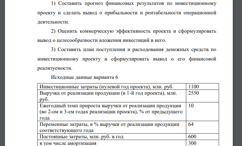 Определите финансовую реализуемость инвестиционного проекта