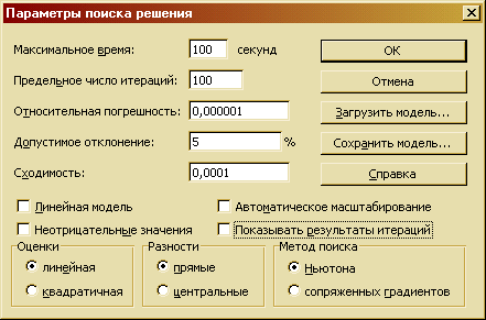 Параметры результата