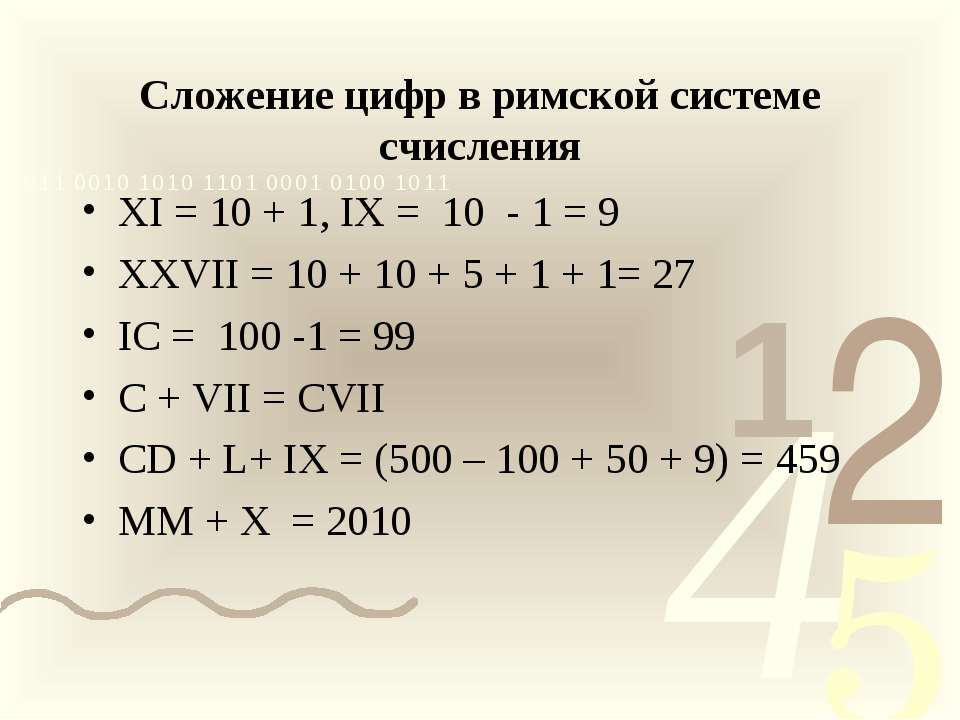 Система 9 10. Римские цифры сложение и вычитание. Цифры римской системы счисления. Сложение римских цифр. Сложение в римской системе.