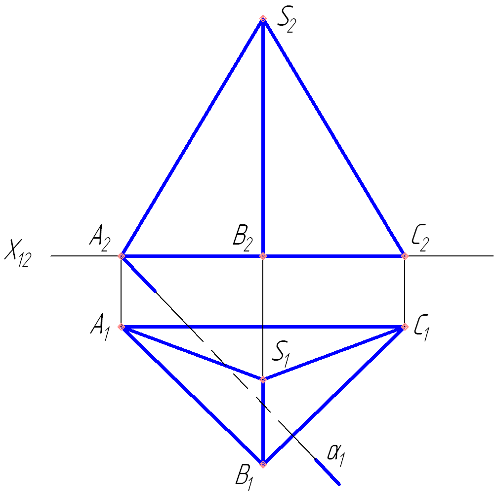 Пирамида на плоскости. Сечение треугольной пирамиды Начертательная геометрия. Сечение трехгранной пирамиды. Сечение плоскостью трехгранной пирамиды. Пересечение многогранников проецирующей плоскостью.