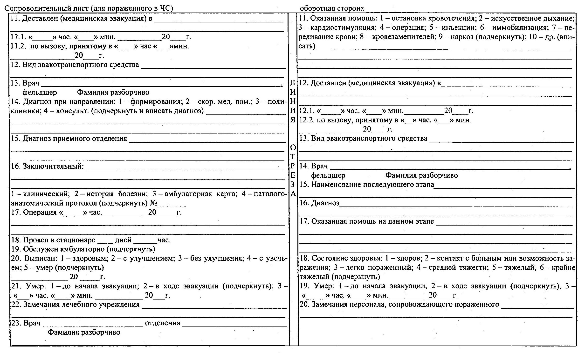 Карта выезда скорой медицинской помощи форма 110 о