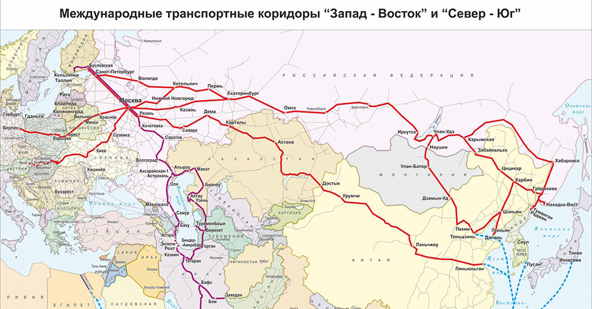 Карта железных дорог азии