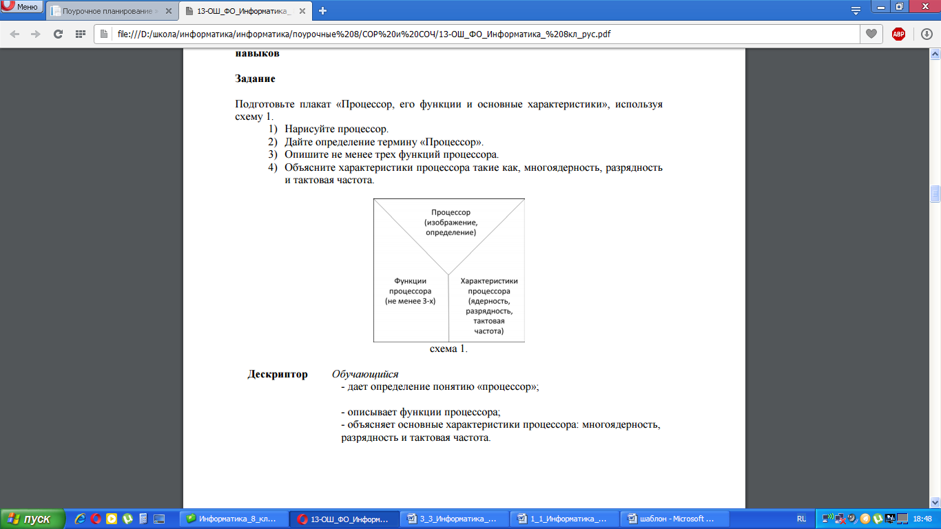 Поурочный план по информатике