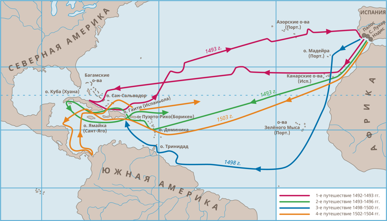 Путешествие христофора на карте. Путь Христофора Колумба в 1492 году. Карта путешествия Христофора Колумба в Америку. Морской путь Христофора Колумба.