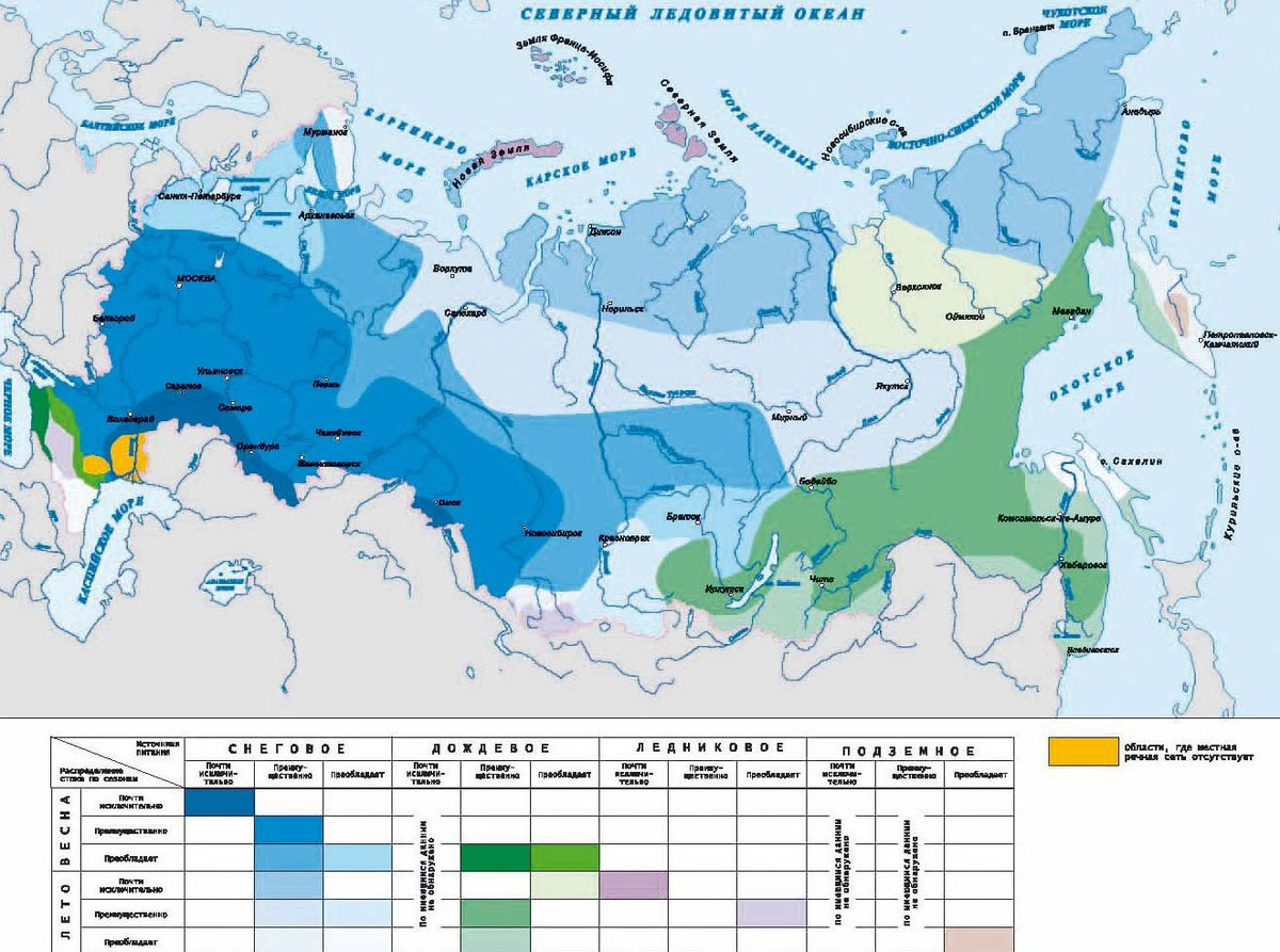 Типы питания рек России карта
